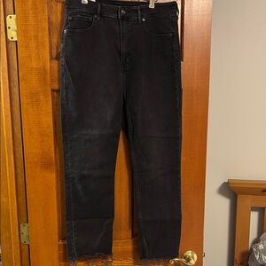 GAP Vintage Slim Sky High Black Denim Jeans with Frayed Hem